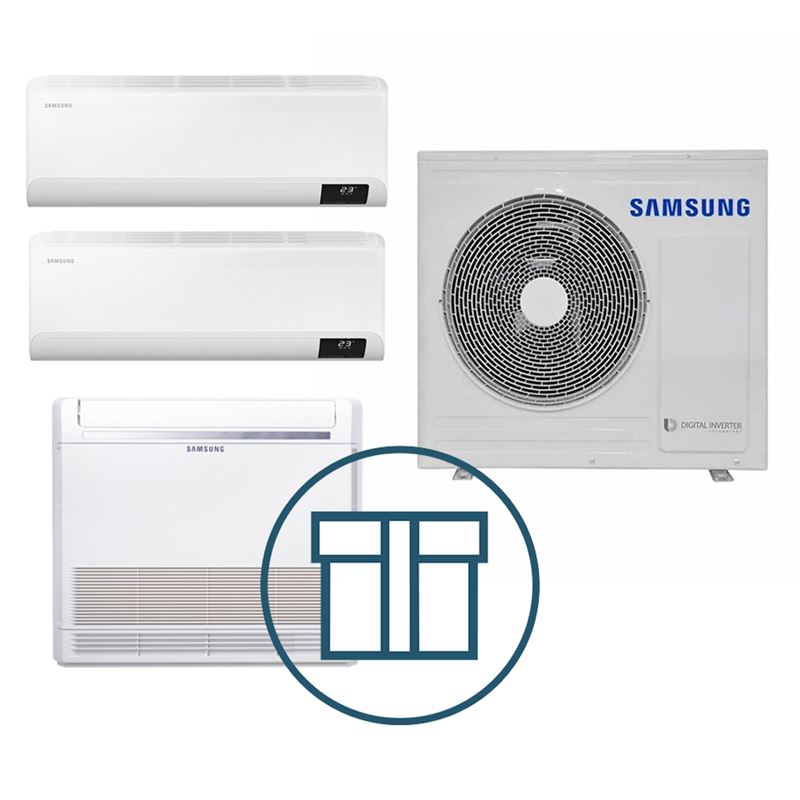 Systempakke luft-luft Samsung, Multisplitt 068 med h&#248;y vegg + gulv- R32