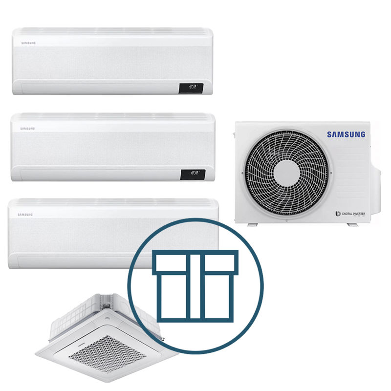 Systempakke luft-luft, Multisplitt 052 med Wind-Free™ høy vegg + kassett - R32