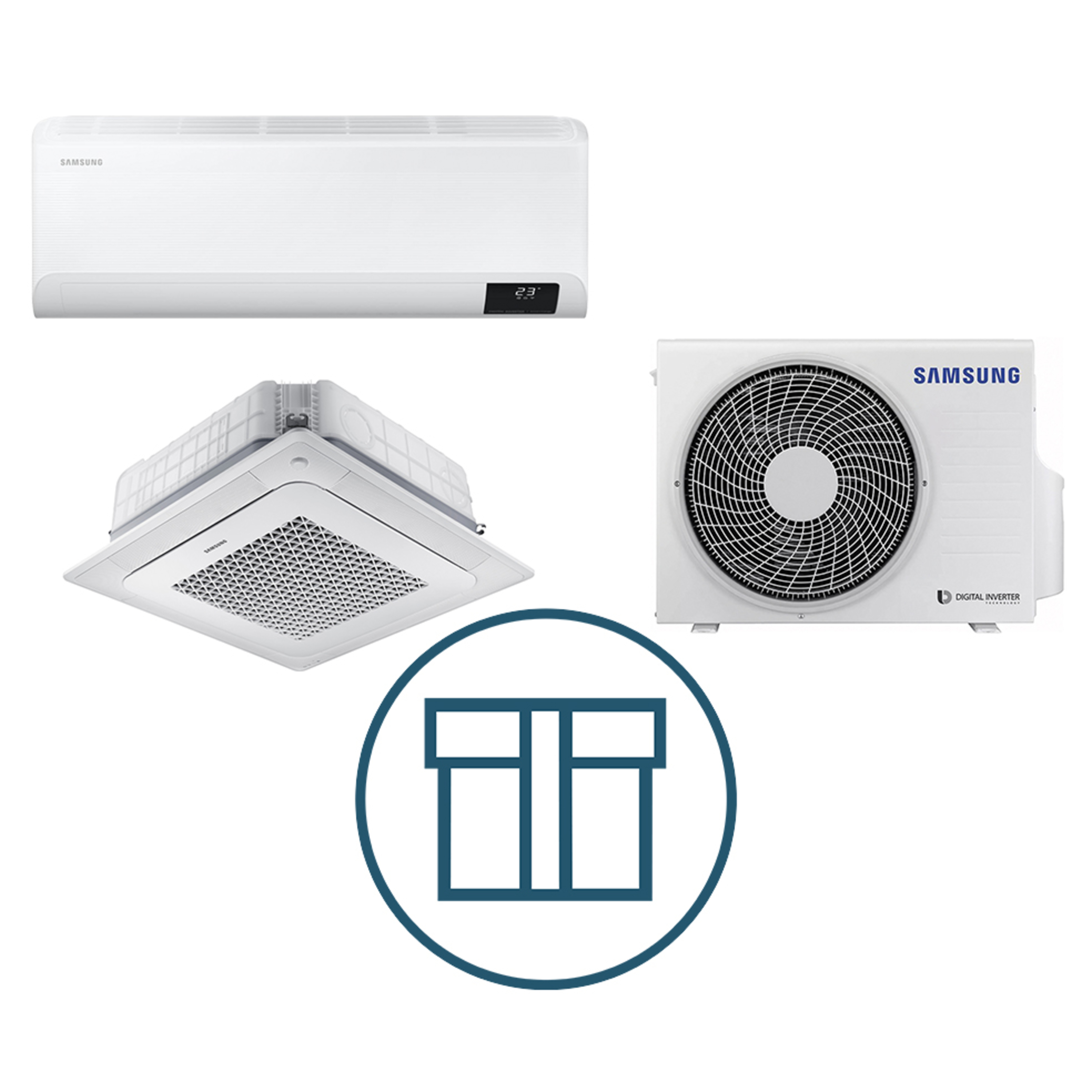 Systempakke luft-luft Samsung, Multisplitt 050 høy vegg + kassett - R32