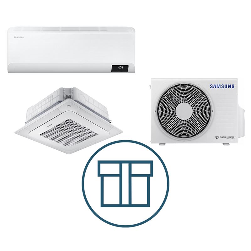 Systempakke luft-luft Samsung, Multisplitt 050 h&#248;y vegg + kassett - R32