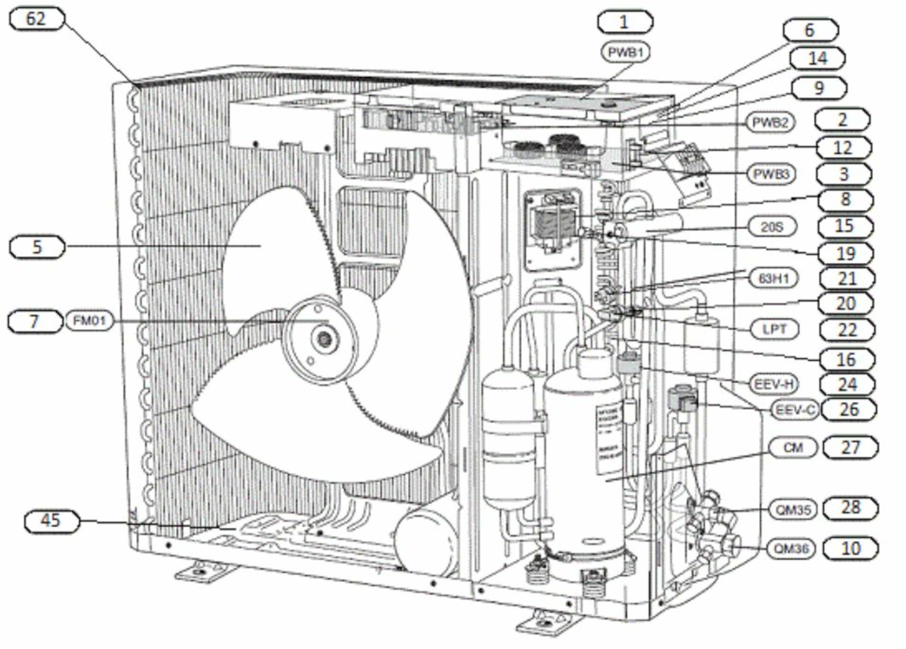 AMS 10-8 Inverter, 1~ 230 V, luft-vann splitt varmepumpe utedel