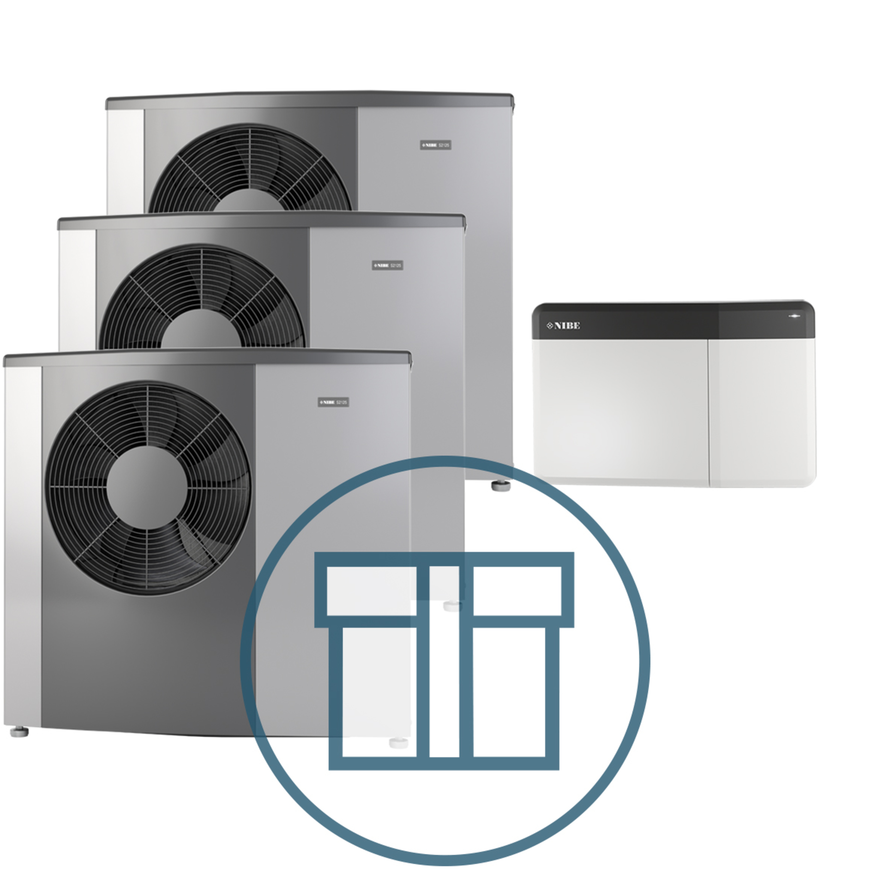 3 stk. S2125-20 Inverter med SMO S40, 3~ 400 V systempakke luft-vann varmepumpe