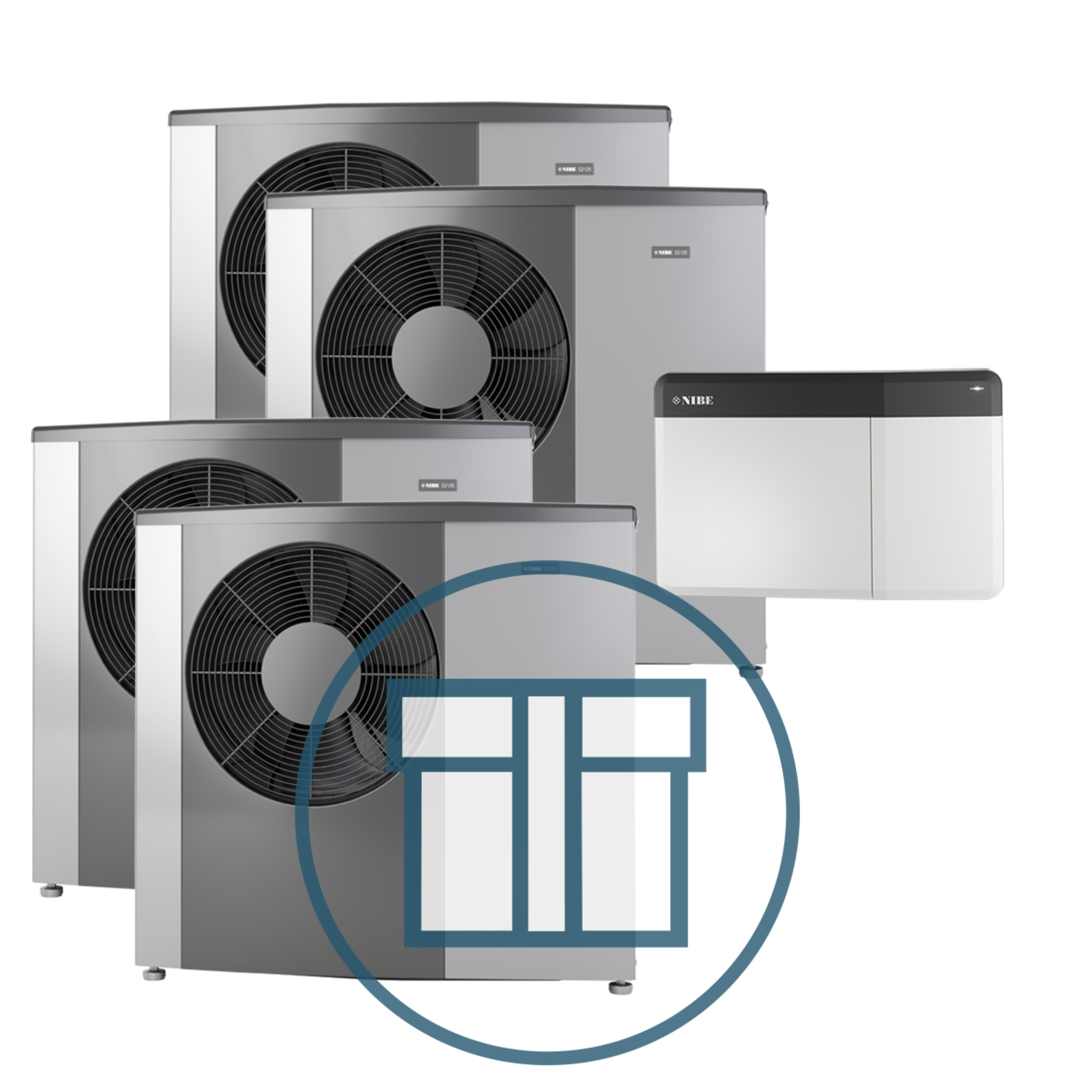 4 stk. S2125-20 Inverter med SMO S40, 1~ 230 V systempakke luft-vann varmepumpe