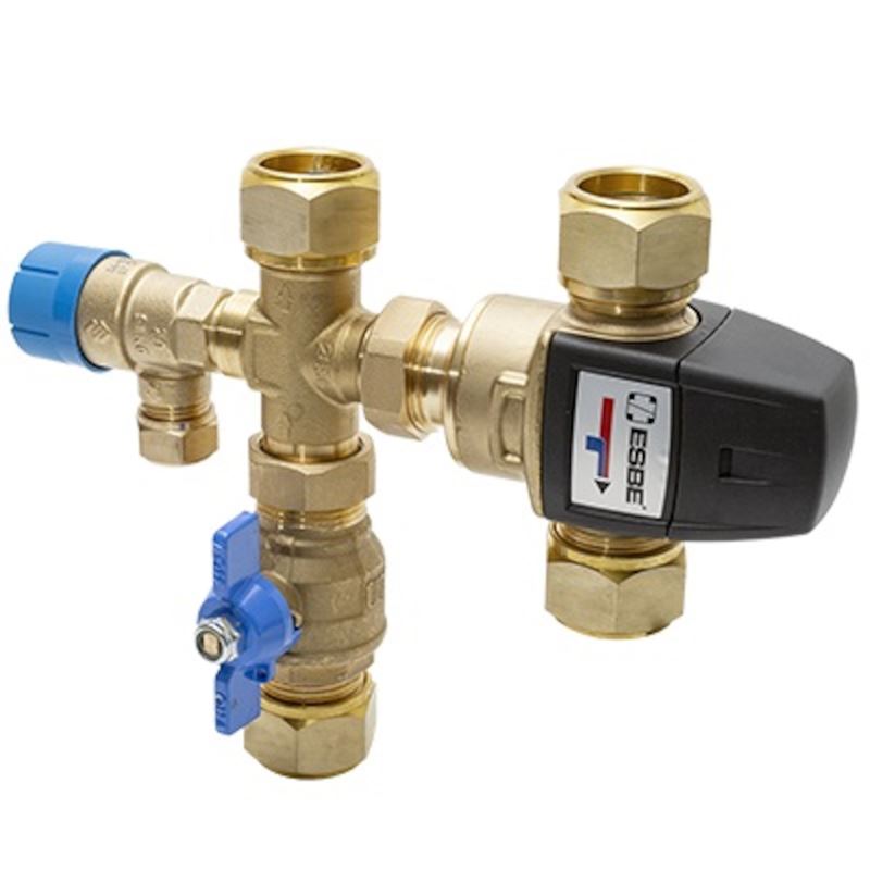 VMB523 termisk&#160;blandeventil&#160;komb.&#160;sikkerhetsventil&#160;9 Bar, 50-75&#176;C&#160; 28&#160;mm&#160;klemringskobling