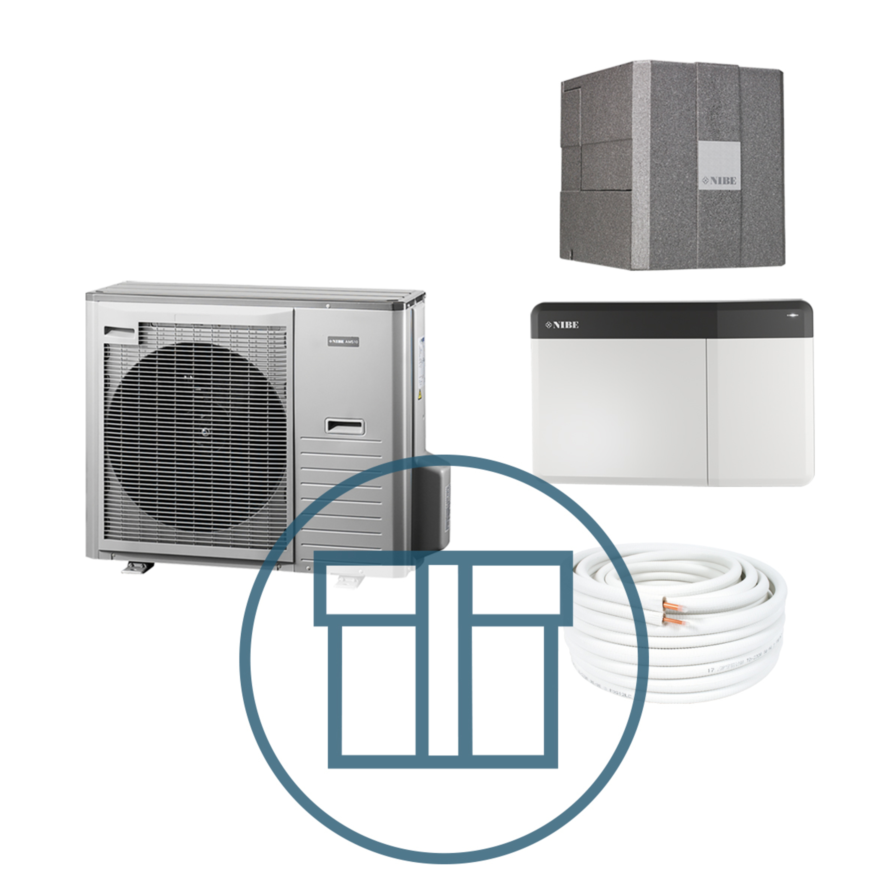 AMS 20-10 Inverter med HBS 20-10 og SMO S40, splitt systempakke luft-vann varmepumpe med R32