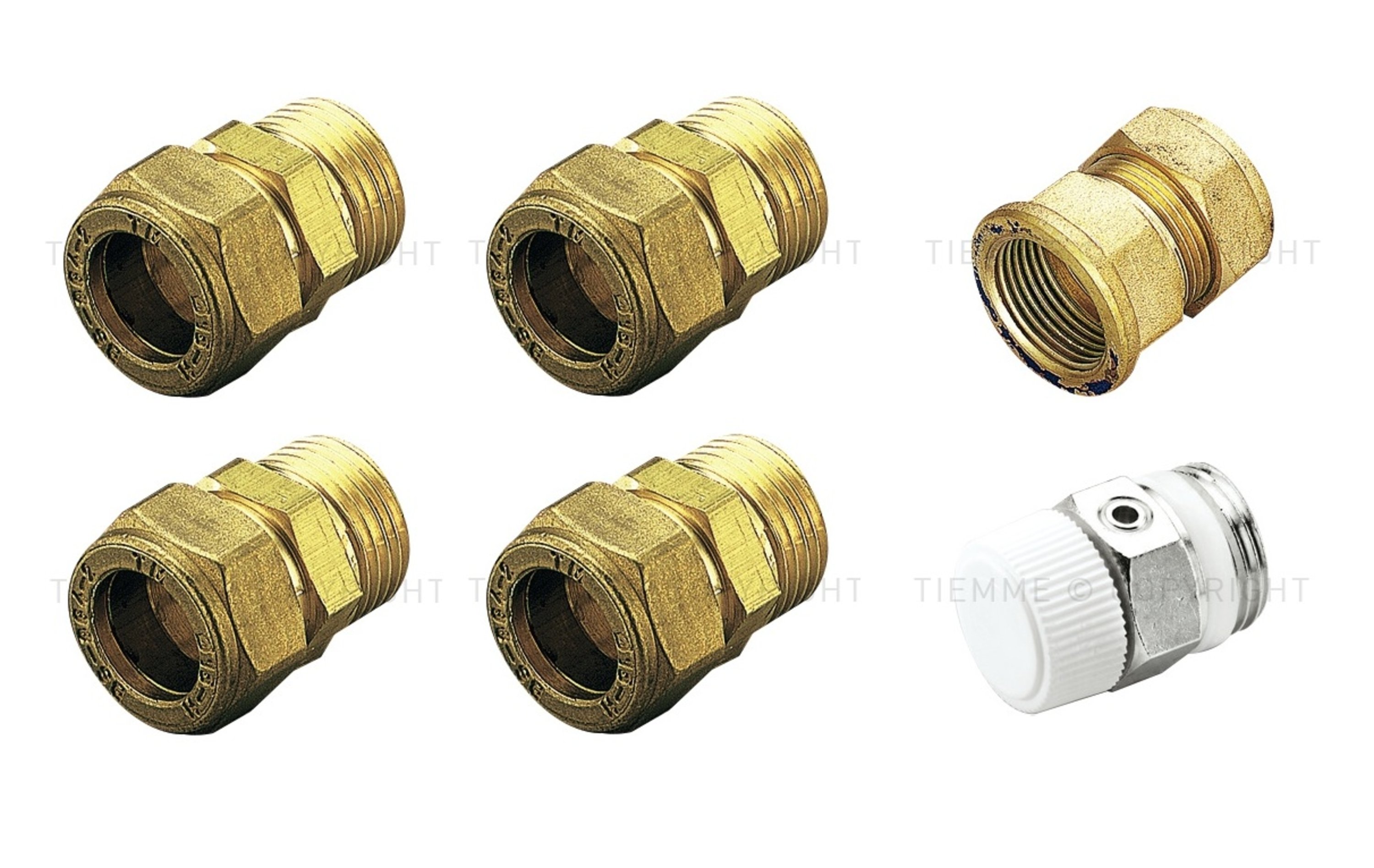 Tilkoblingspakke m/ overgang fra glatte stusser til gjenger, inkludert lufteventil