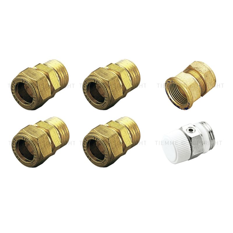 Tilkoblingspakke m/ overgang fra glatte stusser til gjenger, inkludert lufteventil