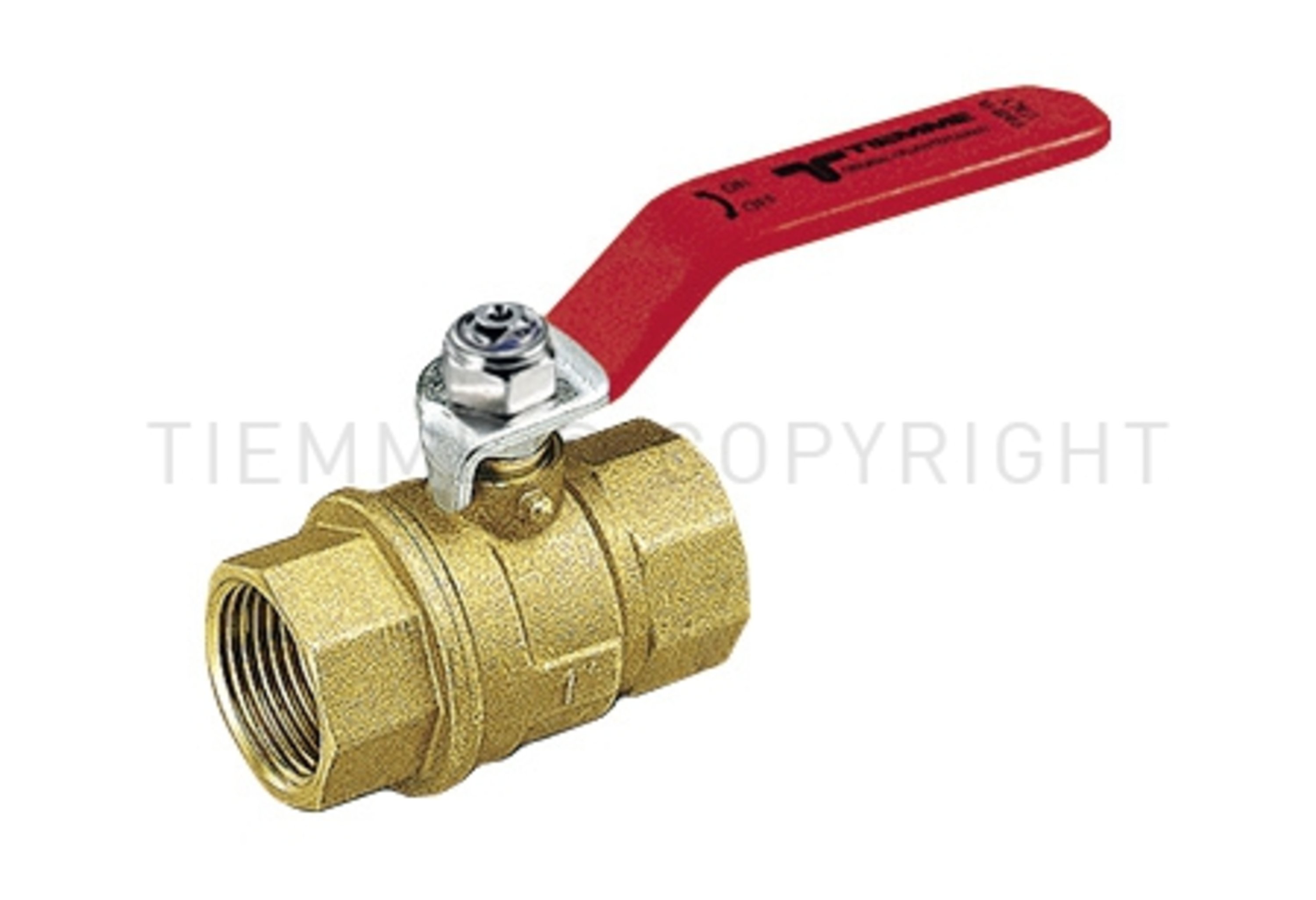 Kuleventil med hendel i avsinkn.best. messing, til tappevann, 1'' innv. gjenger, CW602N