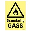 Fareskilt:&quot;Brannfarlig Gass&quot; 200 x 300 mm