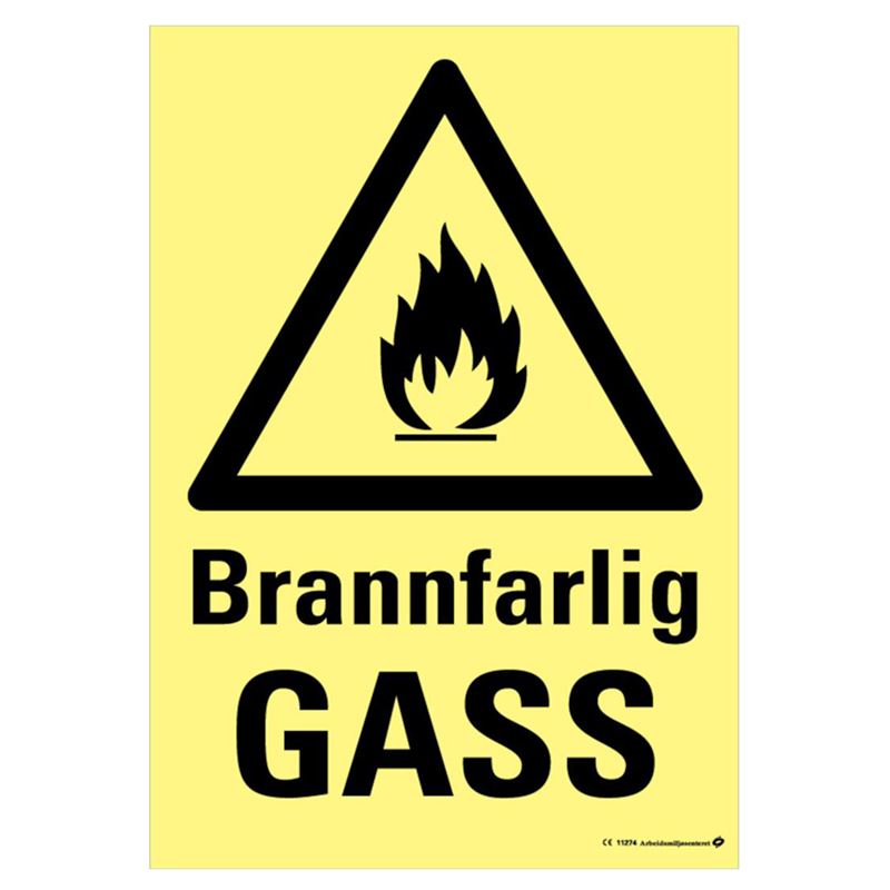 Fareskilt:&quot;Brannfarlig Gass&quot; 200 x 300 mm