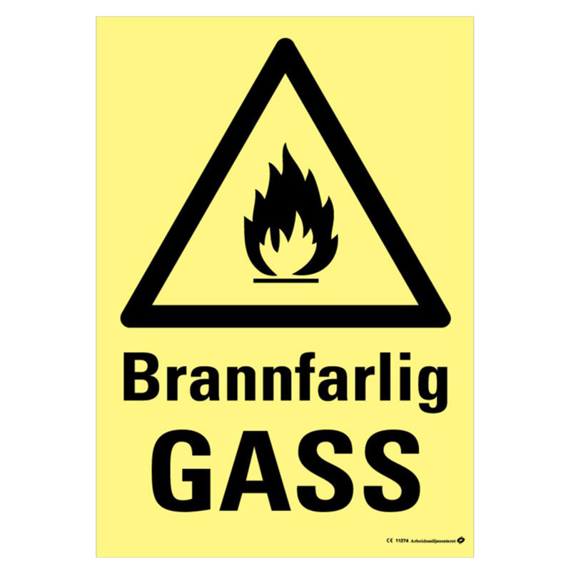 Fareskilt:"Brannfarlig Gass" 200 x 300 mm