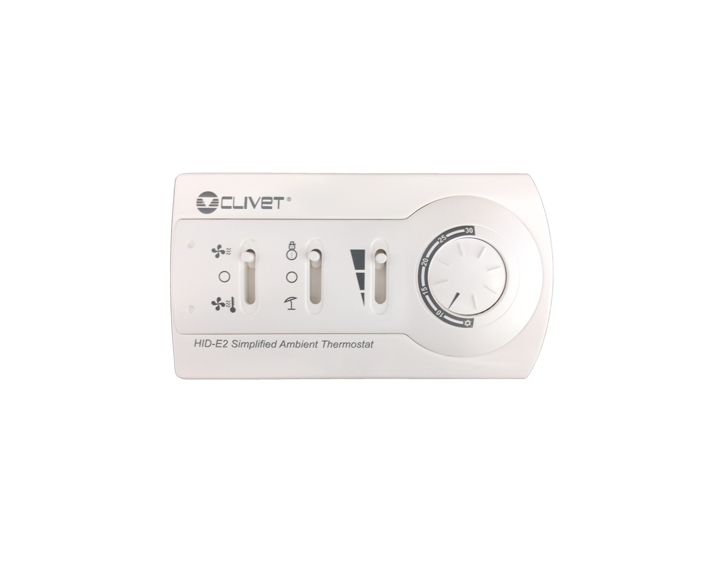 HIDE2X kablet fjernkontroll for veggmontasje. Av/På, tretrinns vifte, manuell veksling varme/kjøling