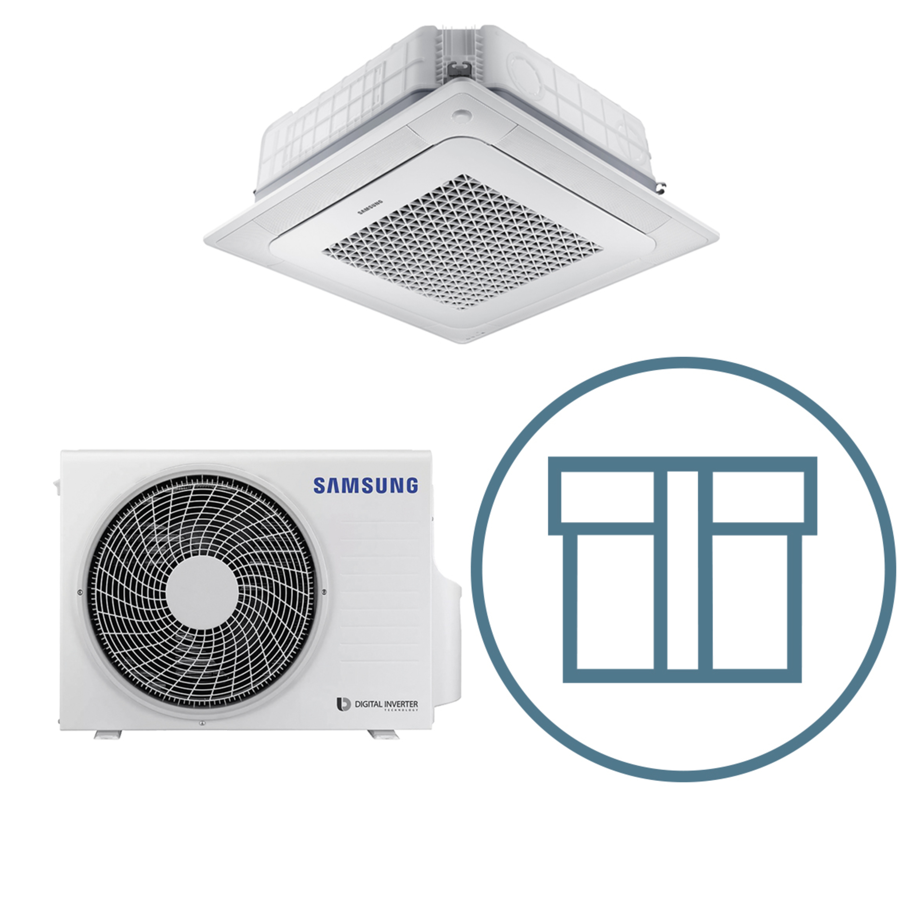 CAC Wind-Free™ 052 Mini 4-veis takkassett, R410a, systempakke luft-luft varmepumpe