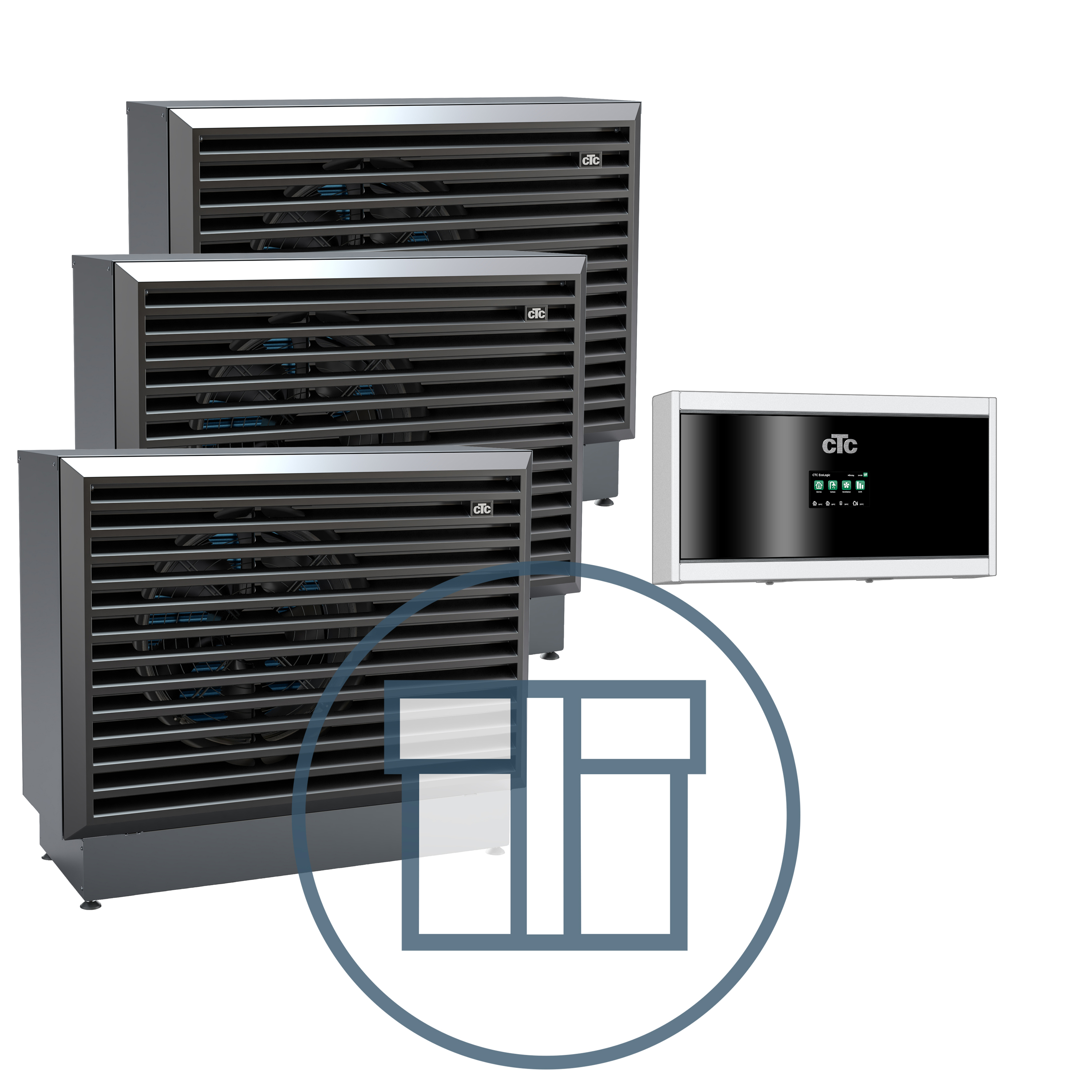 3 stk. EcoAir 720M Inverter med EcoLogic L, 3~ 400 V systempakke luft-vann varmepumpe