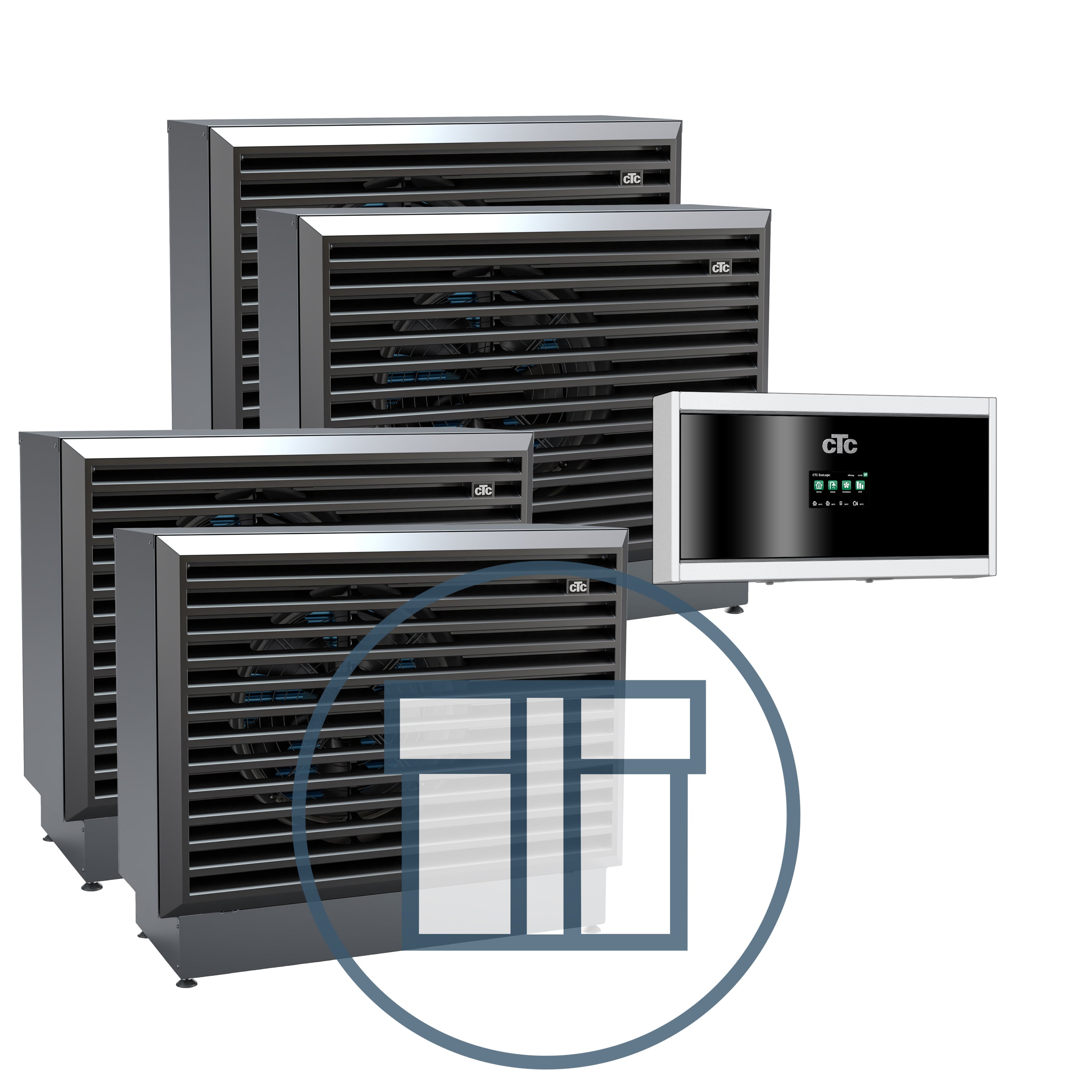 4 stk. EcoAir 720M Inverter med EcoLogic L, 3~ 400 V systempakke luft-vann varmepumpe