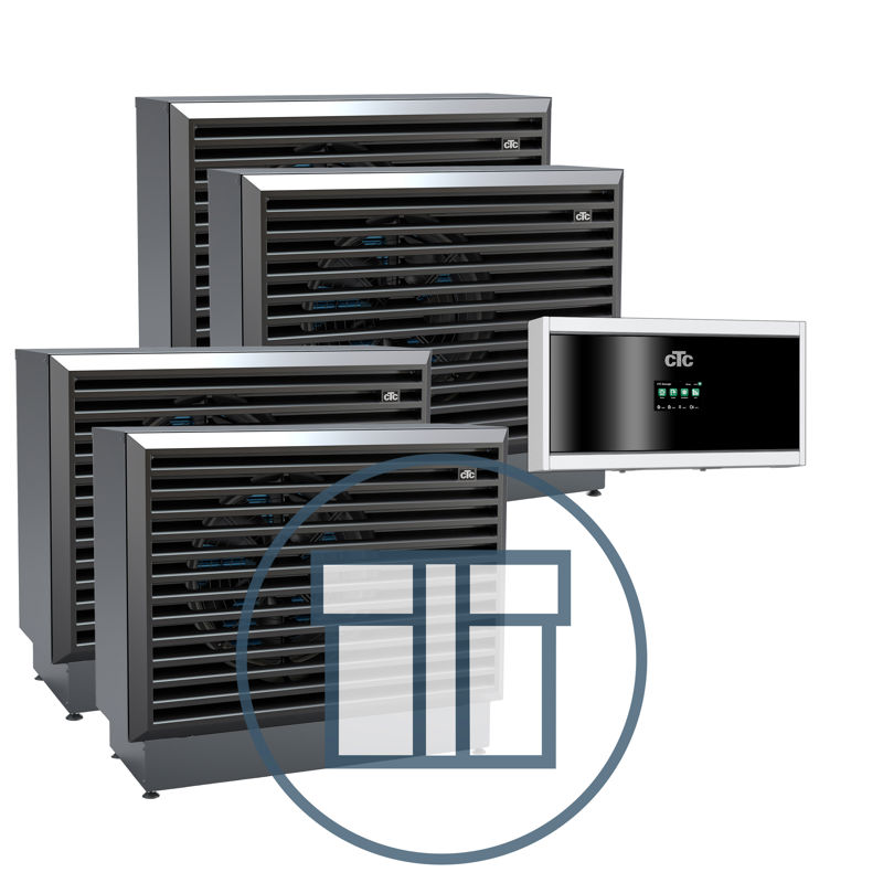 4 stk. EcoAir 720M Inverter med EcoLogic L, 3~ 400 V systempakke luft-vann varmepumpe
