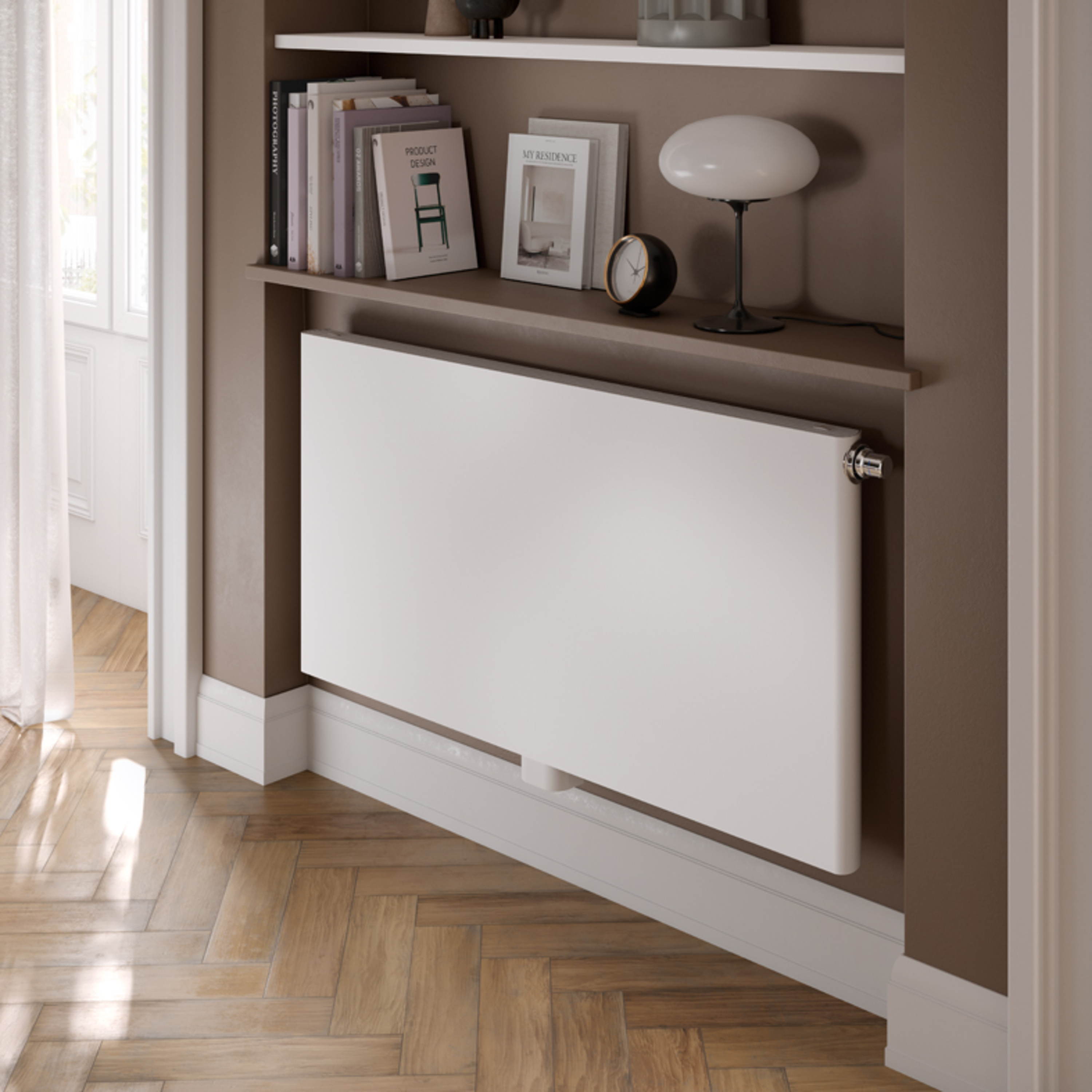 Leveo designradiator, Therm-X2, H, Therm-X2, H 612 x L 510 mm, radiatorventil venstre, hvit