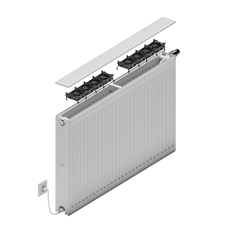 X-flair Line V radiator m/ vifte 22, H 605 x L 1405 mm, radiatorventil høyre