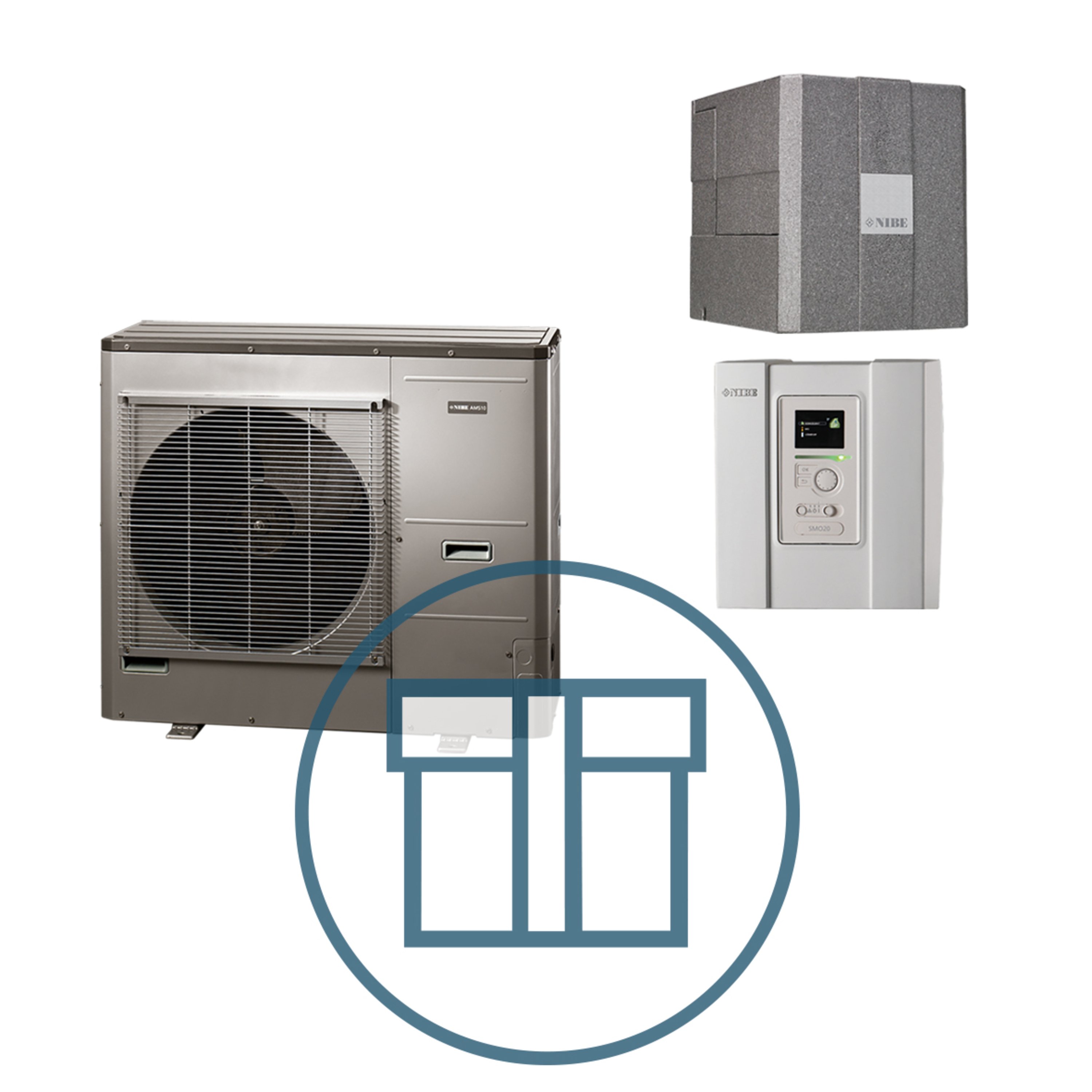 AMS 10-12 Inverter og HBS 05-12 og SMO 20 splitt systempakke luft-vann varmepumpe