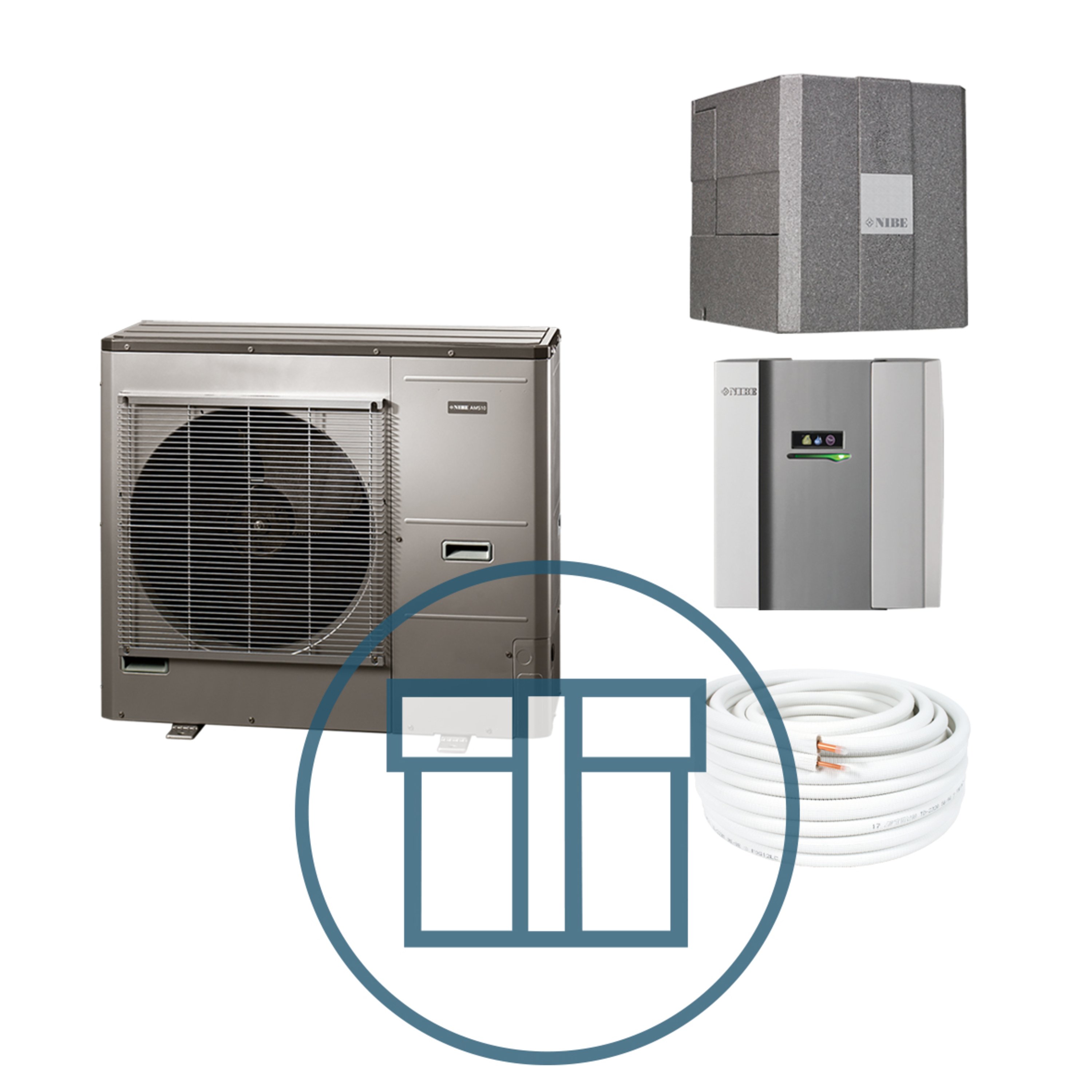 AMS 10-12 Inverter med HBS 05-12 og SMO 40, splitt systempakke luft-vann varmepumpe