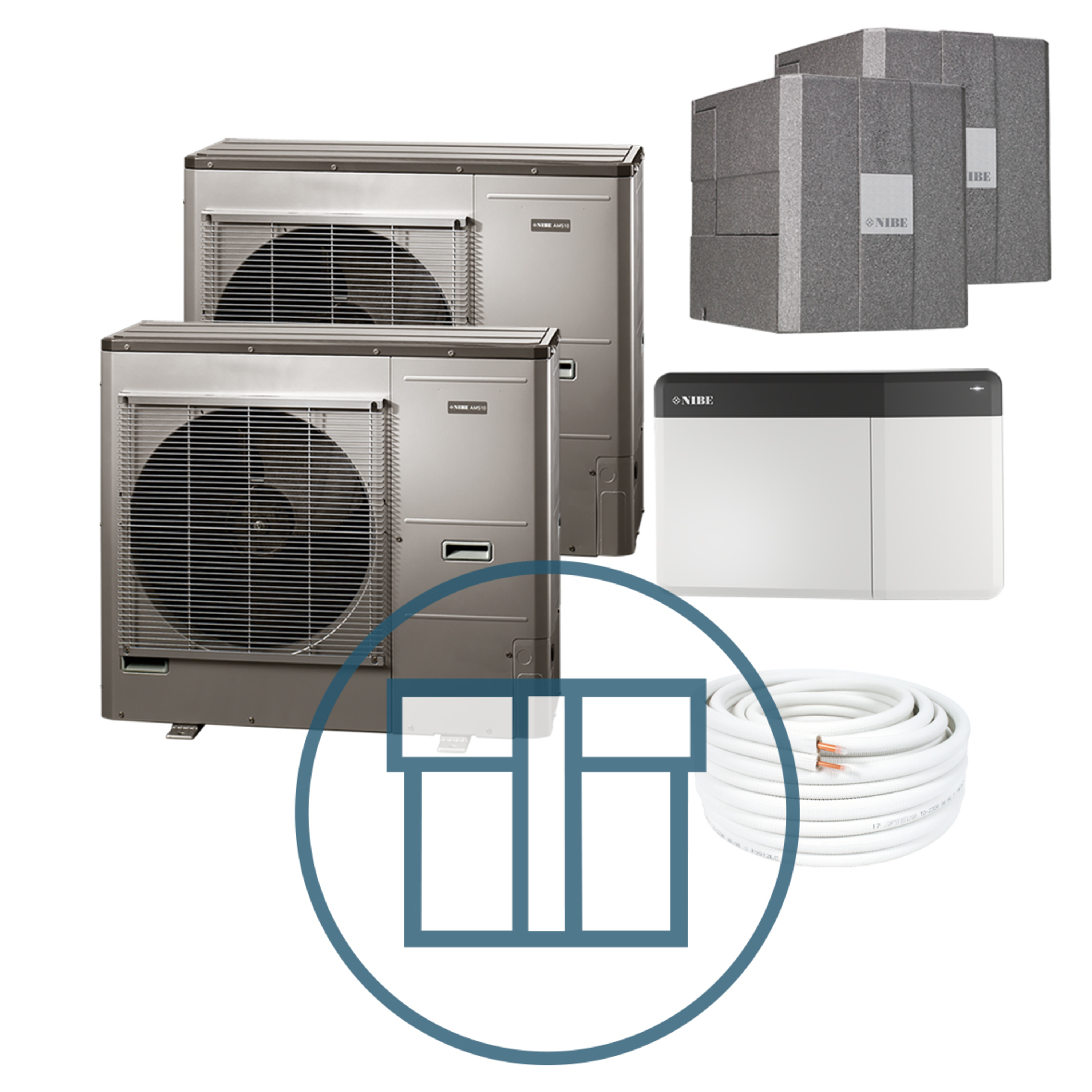 AMS 10-12 Inverter master-slave med HBS 05-12 og SMO S40, splitt systempakke luft-vann varmepumpe