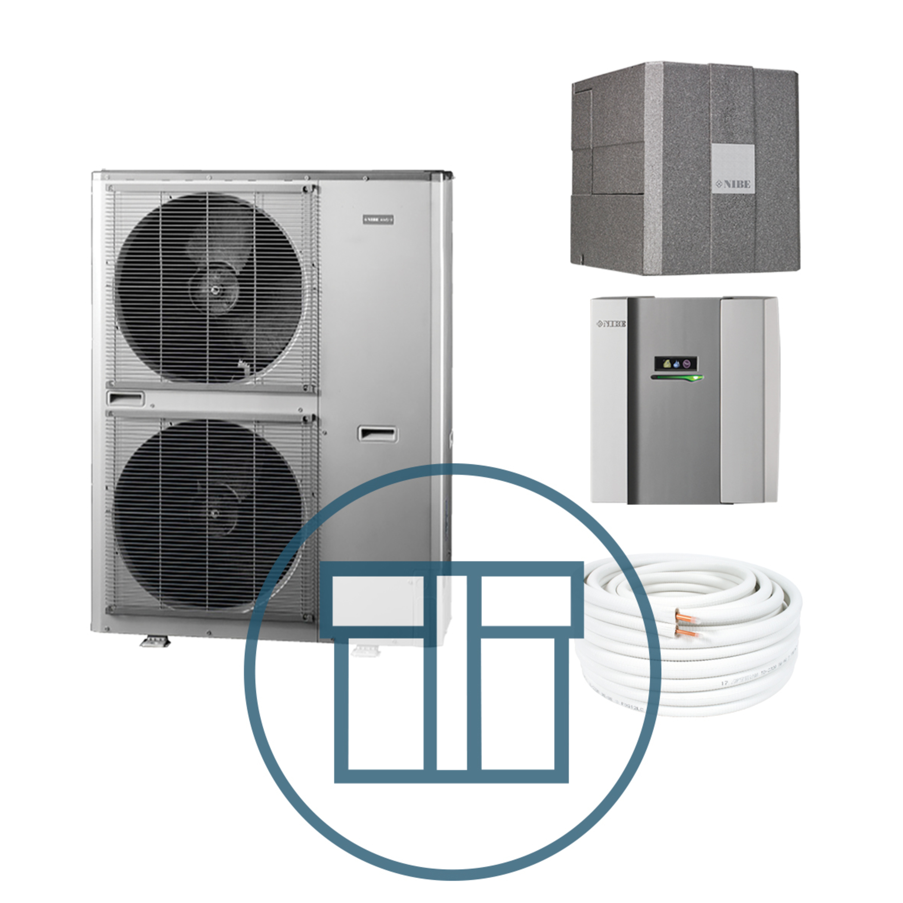 AMS 10-16 Inverter med HBS 05-16 og SMO 40, splitt systempakke luft-vann varmepumpe