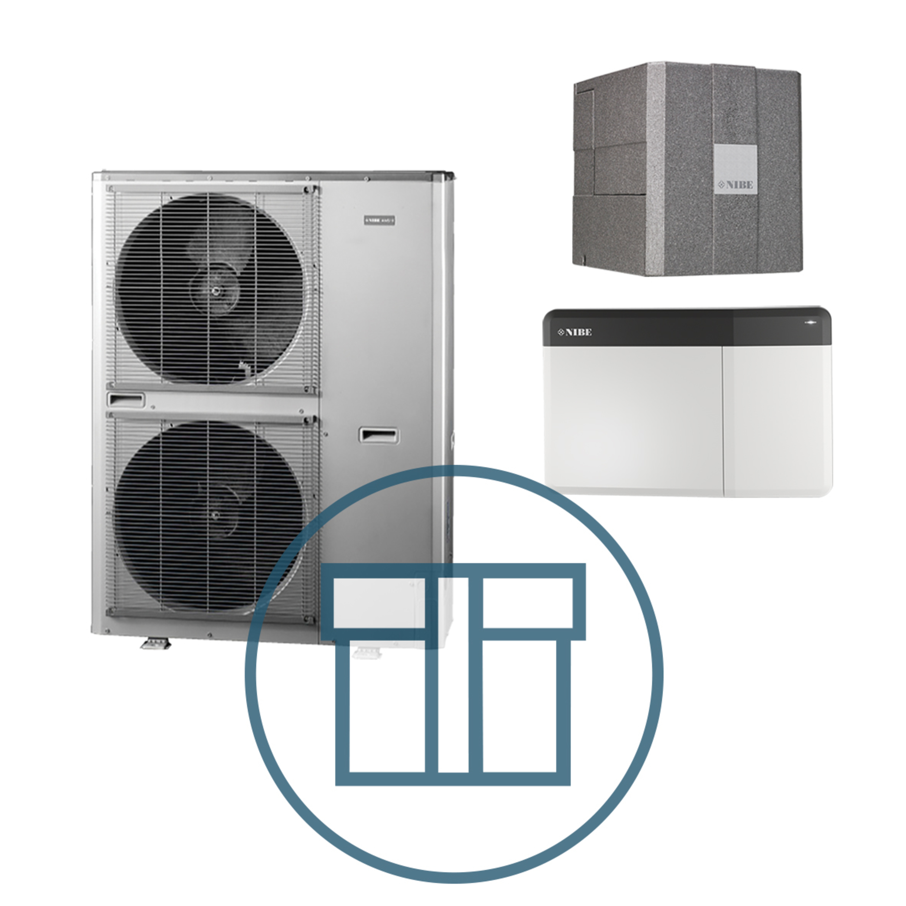 AMS 10-16 Inverter med HBS 05-16 og SMO S40, splitt systempakke luft-vann varmepumpe