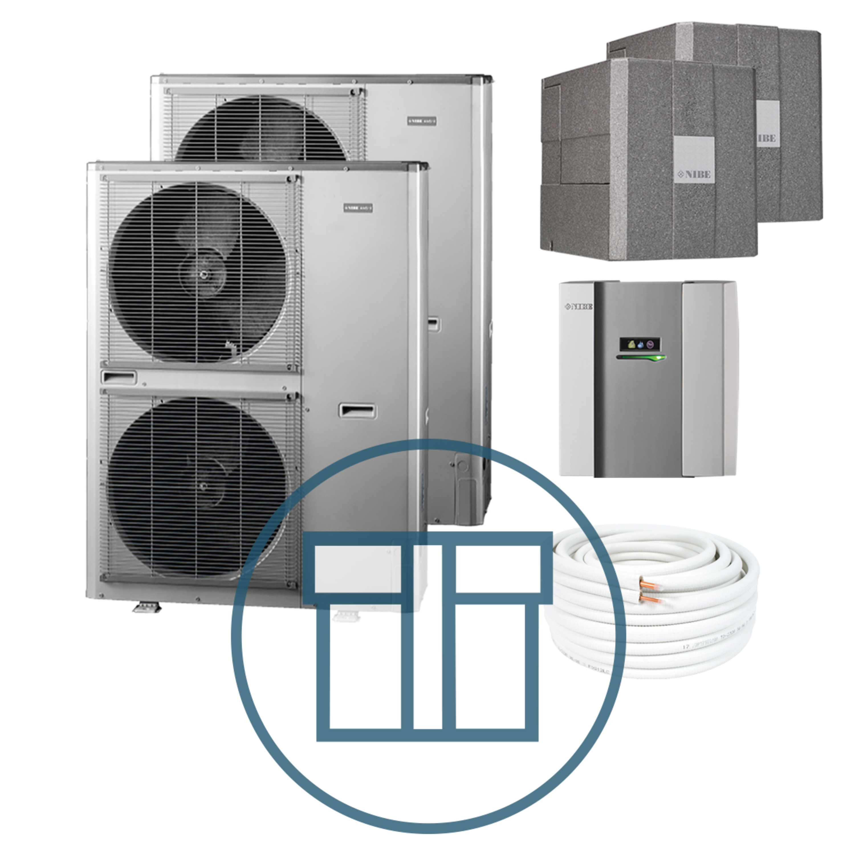 AMS 10-16 Inverter master-slave med HBS 05-16 og SMO 40, splitt systempakke luft-vann varmepumpe