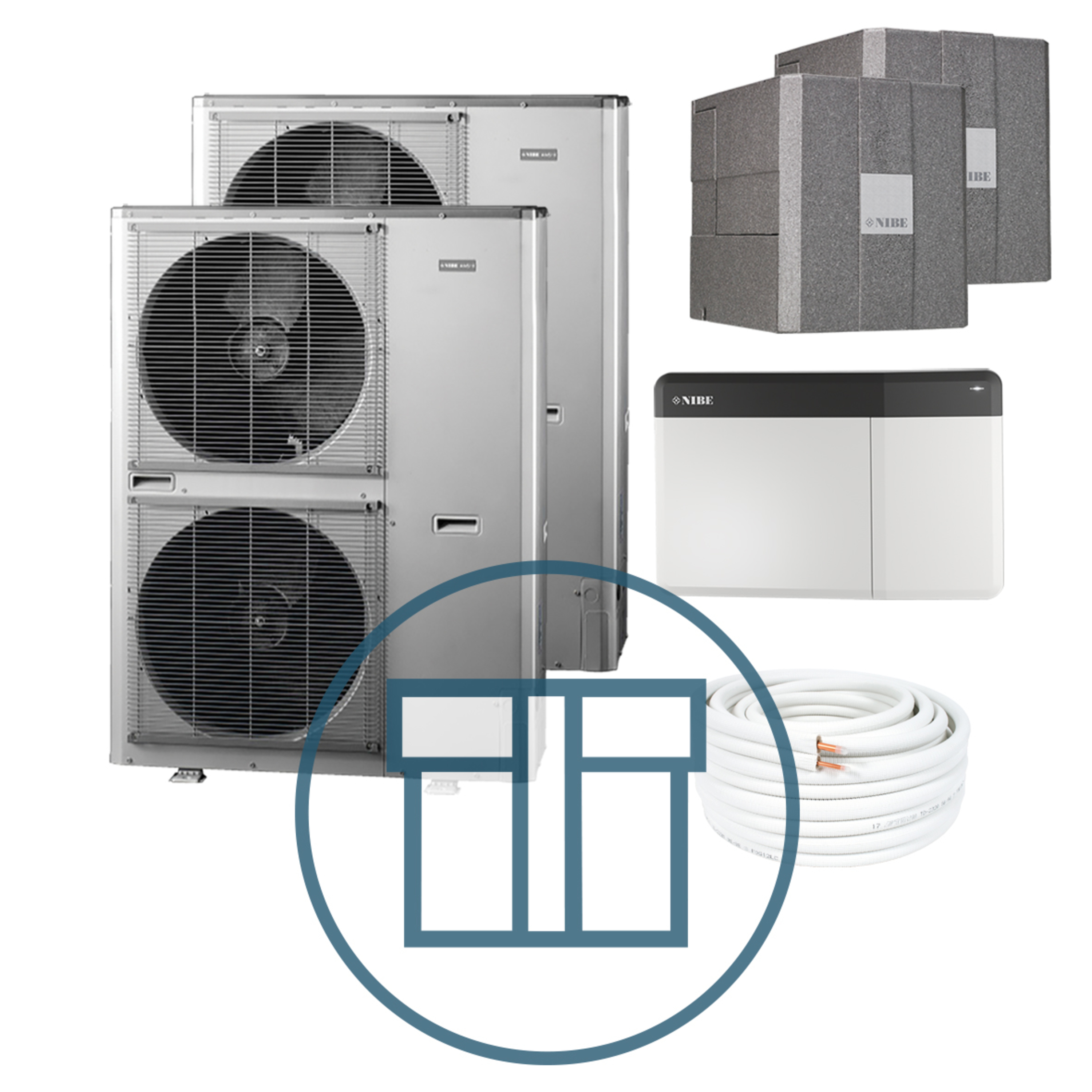 AMS 10-16 Inverter master-slave med HBS 05-16 og SMO S40, splitt systempakke luft-vann varmepumpe