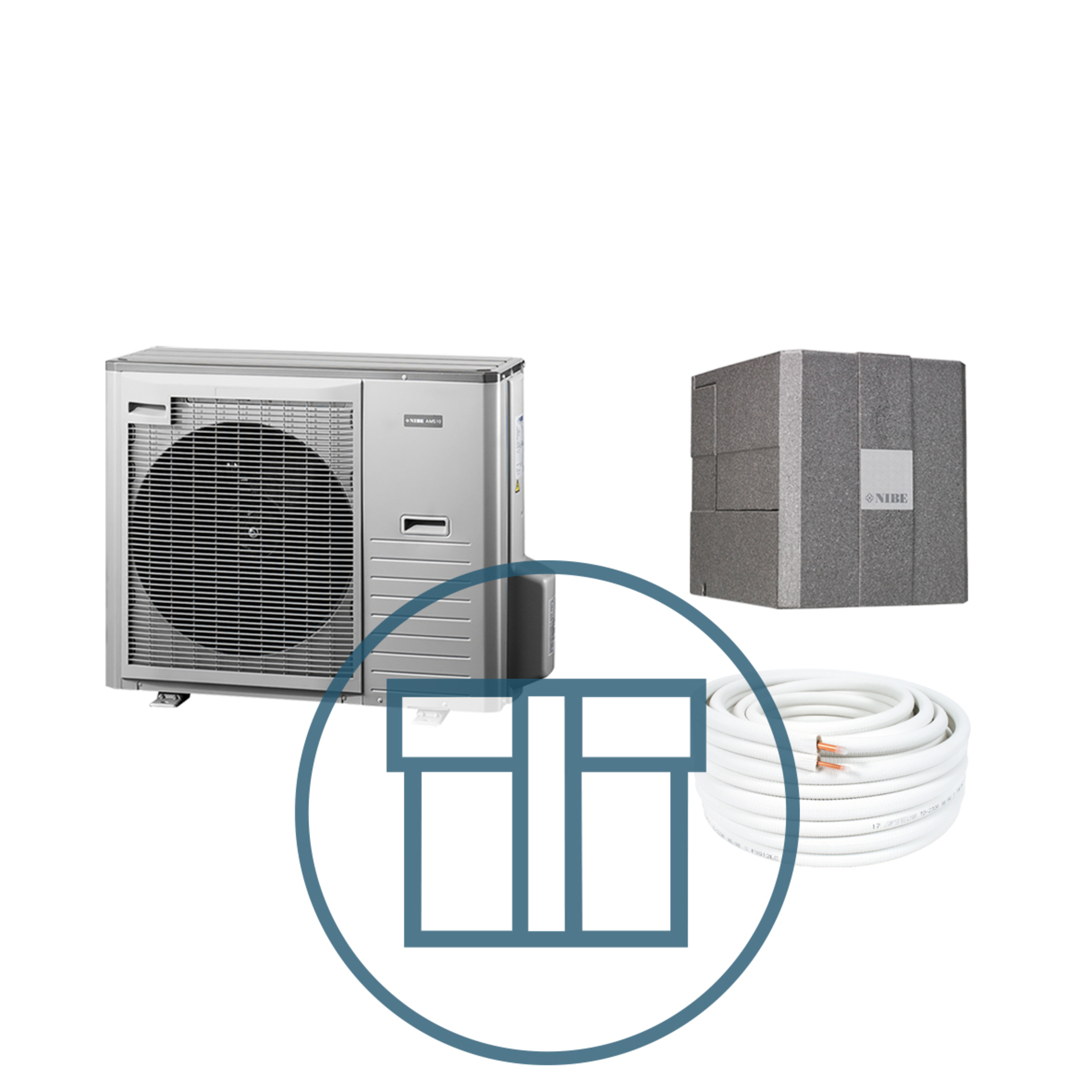 AMS 10-8 Inverter med HBS 05-12 for VVM S320, splitt systempakke luft-vann varmepumpe