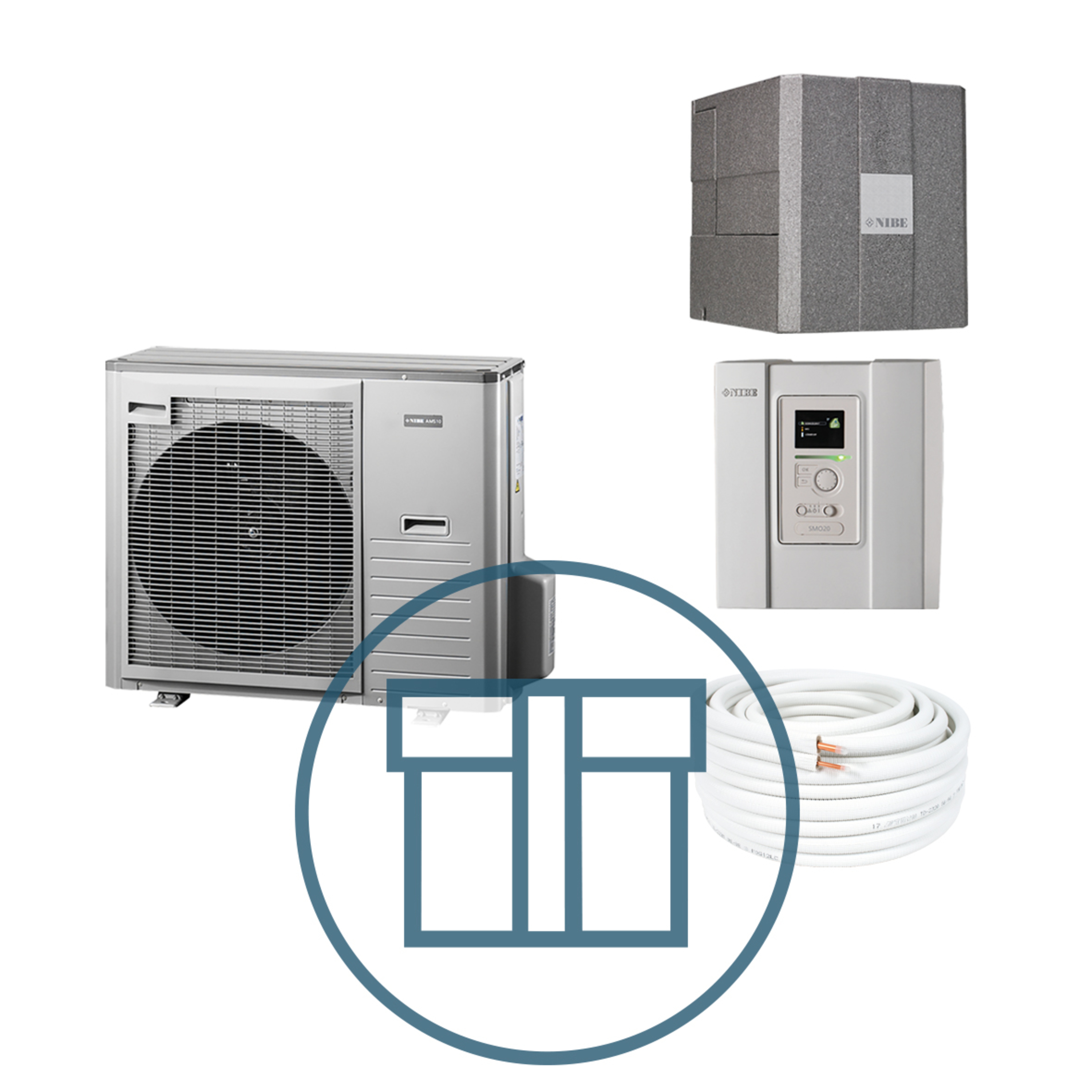 AMS 10-8 Inverter med HBS 05-12 og SMO 20, splitt systempakke luft-vann varmepumpe