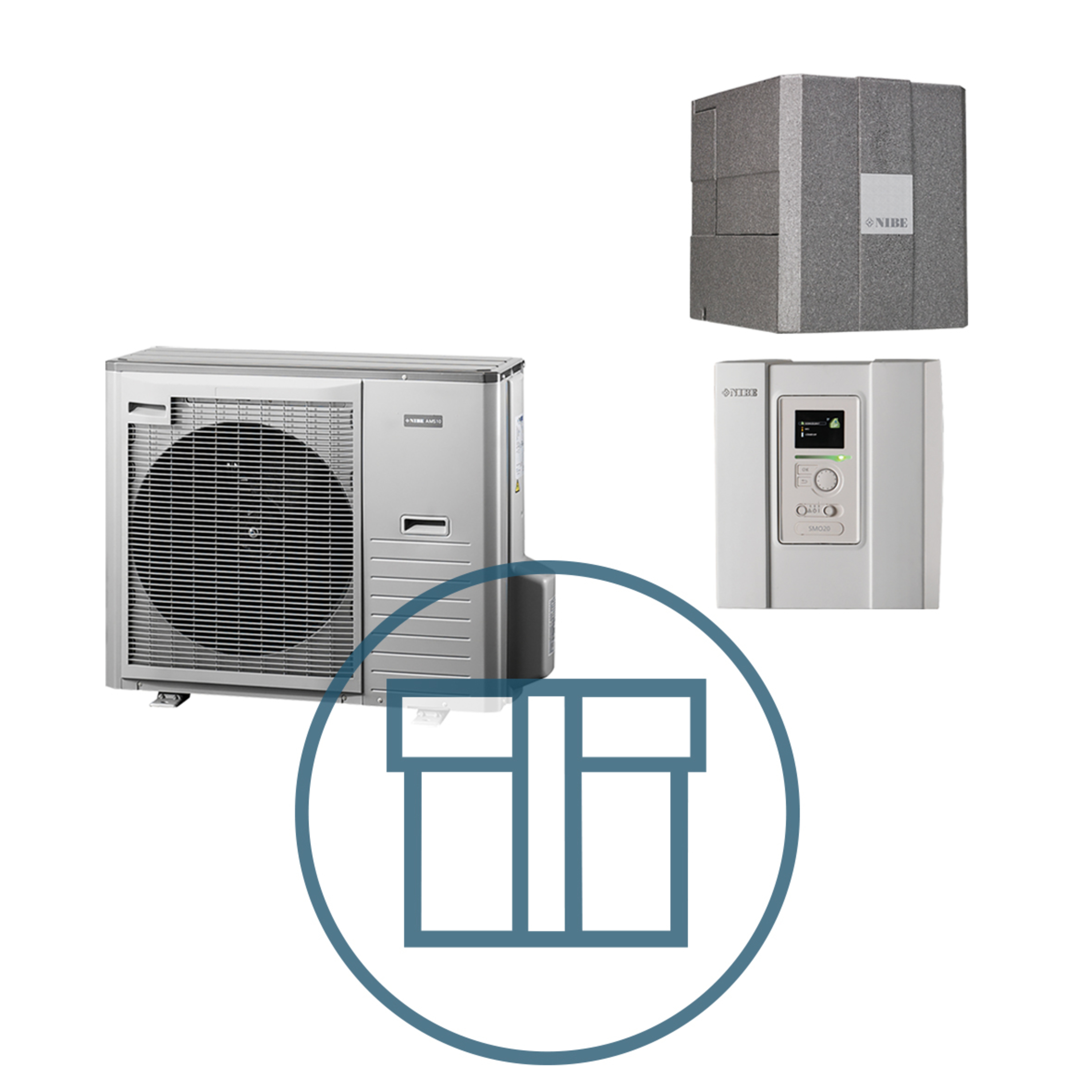 AMS 10-8 Inverter med HBS 05-12 og SMO 20, splitt systempakke luft-vann varmepumpe