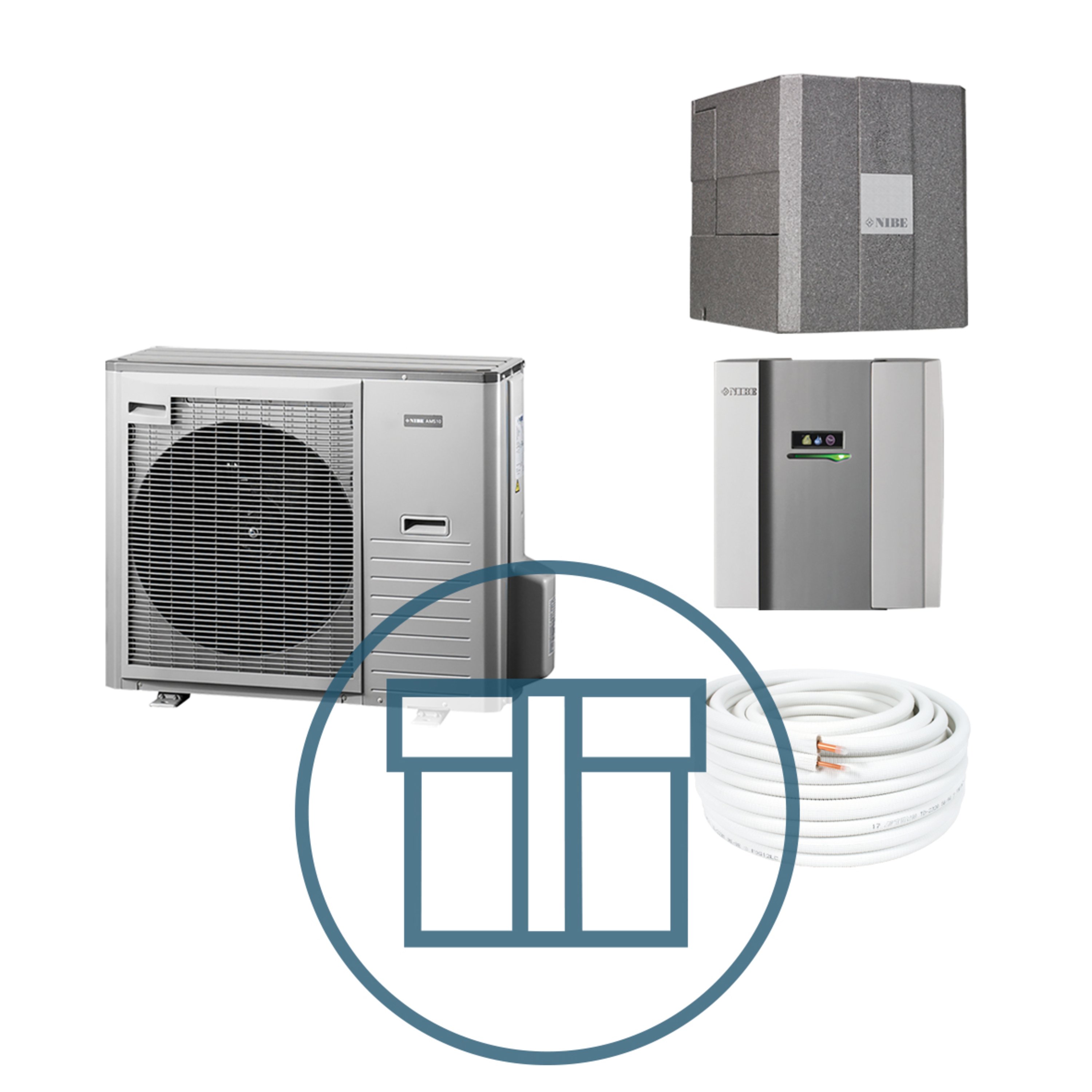 AMS 10-8 Inverter med HBS 05-12 og SMO 40, splitt systempakke luft-vann varmepumpe