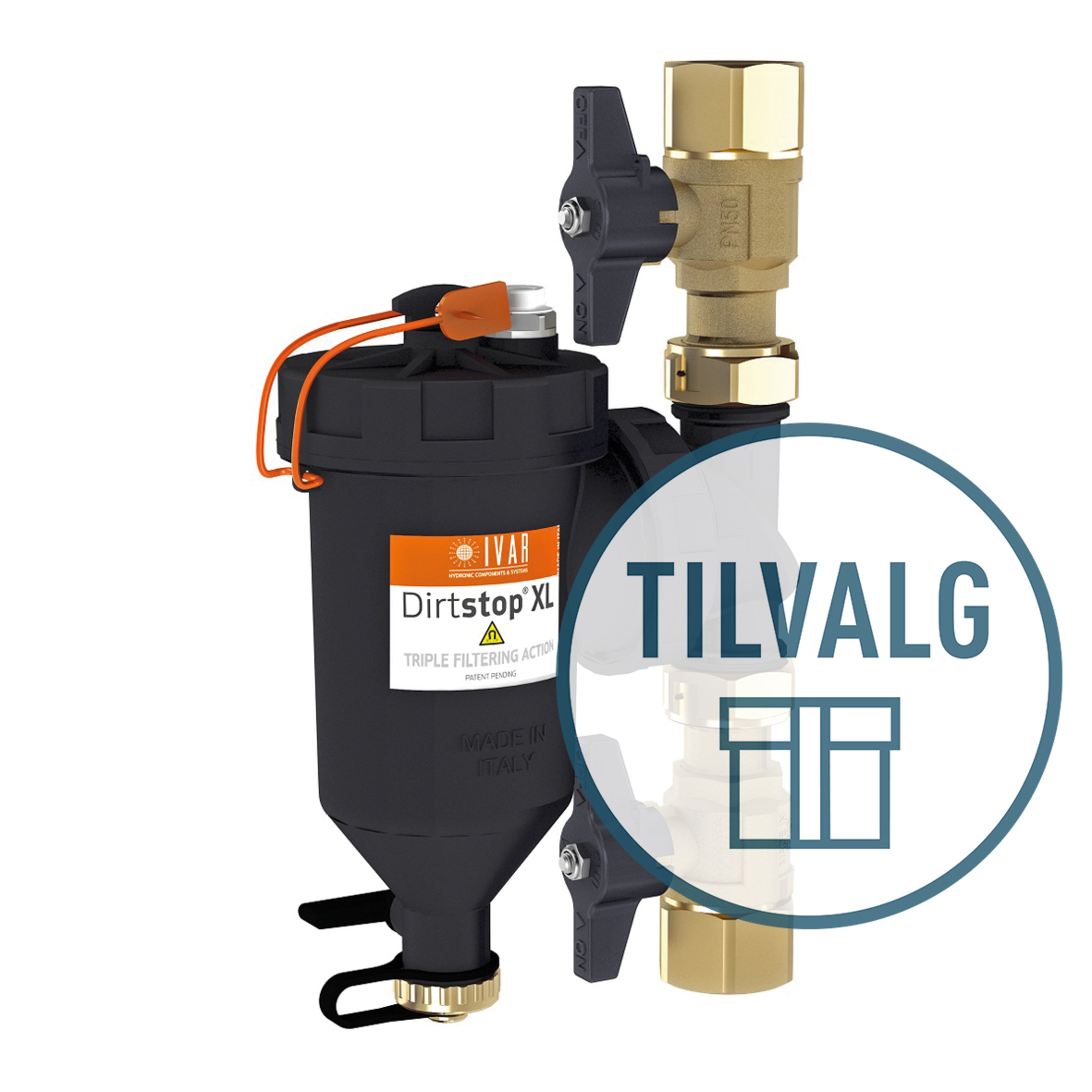 Tilvalgspakke vannbehandling Dirtstop XL 1 1/4" med kjemikalier, varmeanlegg 300 liter
