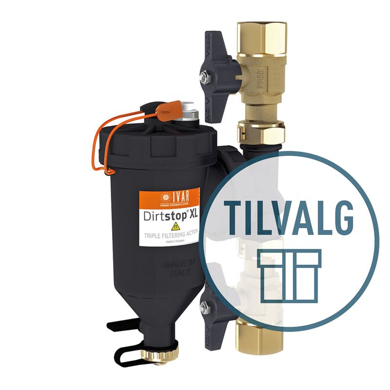 Tilvalgspakke vannbehandling Dirtstop XL 1 1/4&quot; med kjemikalier, varmeanlegg maks 2000 liter