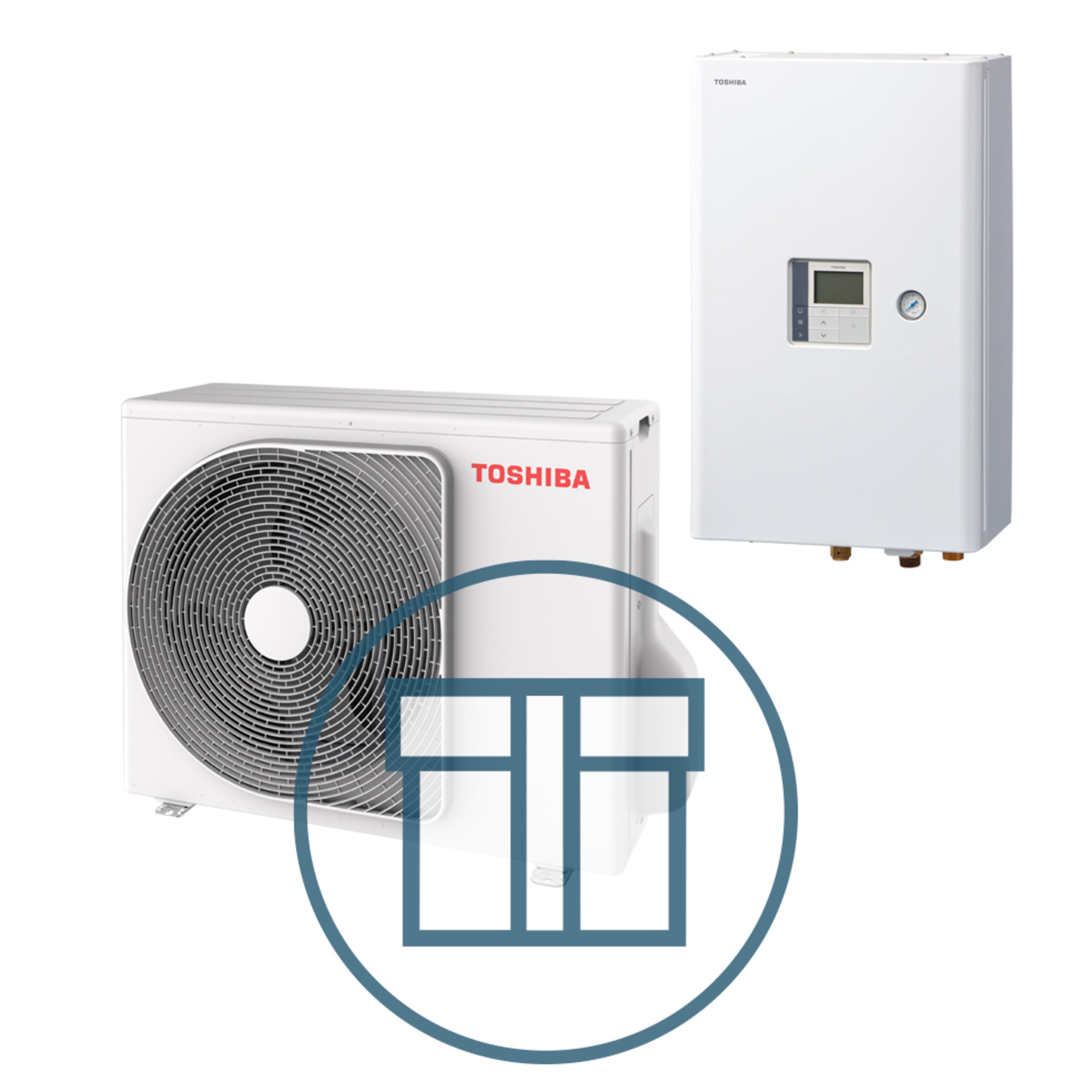 ESTIA 4 kW luft-vann splitt varmepumpe m/ 1~ 230 V hydroboks innedel med 6 kW el.kolbe